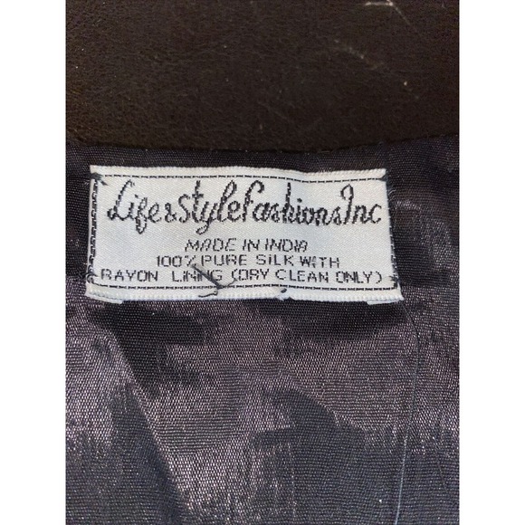 Silk Cocktail Jacket Life & Style Broquet Sequin Beaded Black Gold Olive Med - Picture 8 of 16